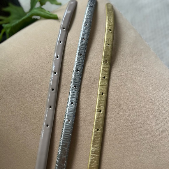 Set of 3 J.Crew Skinny Leather Belts | Metallic & Neutral - gold, silver - Picture 5 of 5